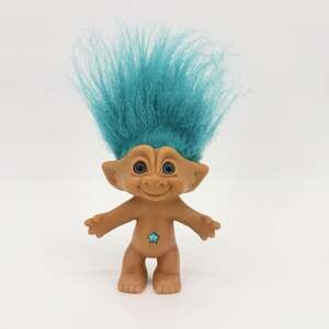 Vtg Treasure Troll Doll Toy Teal Blue Color Hair And Jewel Ace Novelty Co 1990s